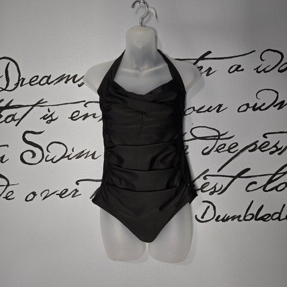 Retro Style One Piece Swimsuit Tummy Control Bathing Suit Push up Full Circle - Picture 2 of 8